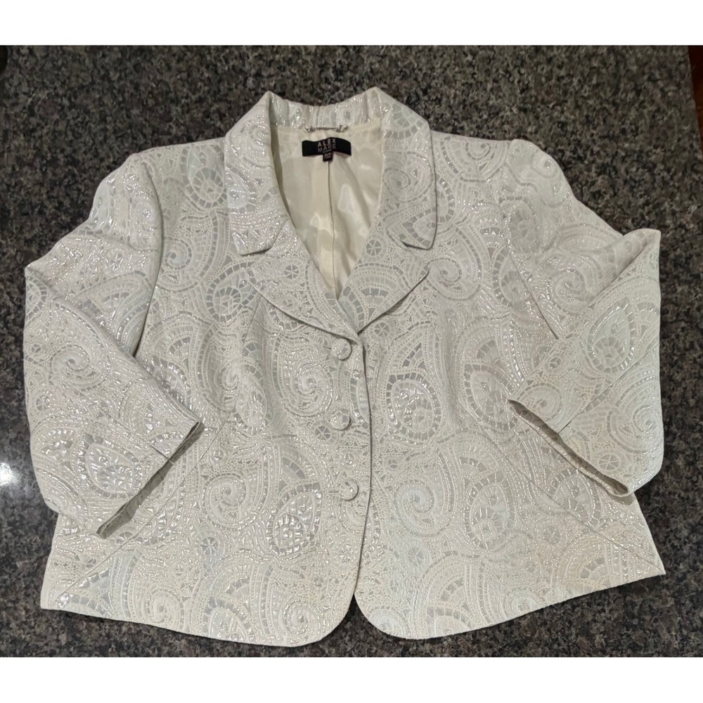 Alex Marie Womens 20W Metallic Paisley Blazer Jacket Cream Silver Special Occasi